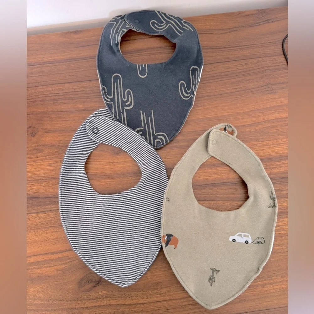Stylish Kids Bandana Bib Set - Blue, Gray, Tan